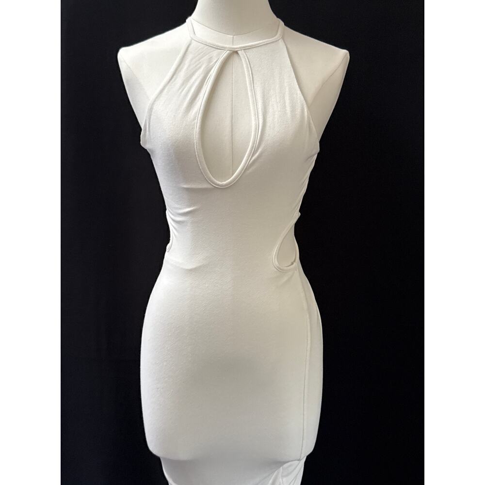 Women’s Naked Wardrobe Long White Cut out Bodycon Dress Sz S